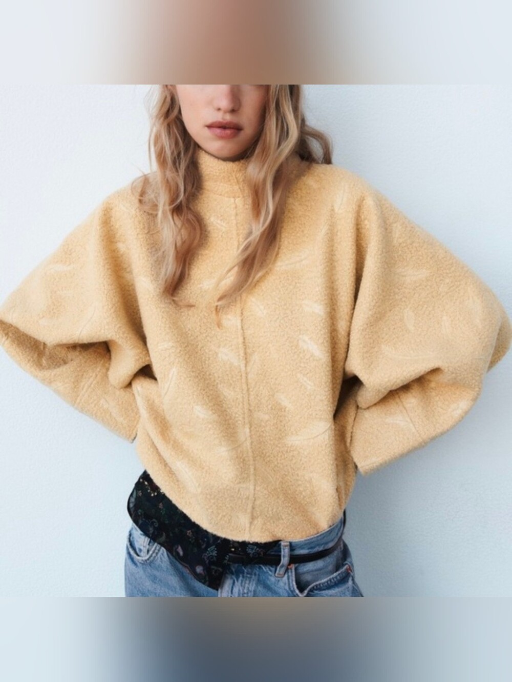 Zara Feather Embroidered Boucle Cape Sweater Top Size XL Xlarge Poncho Coat